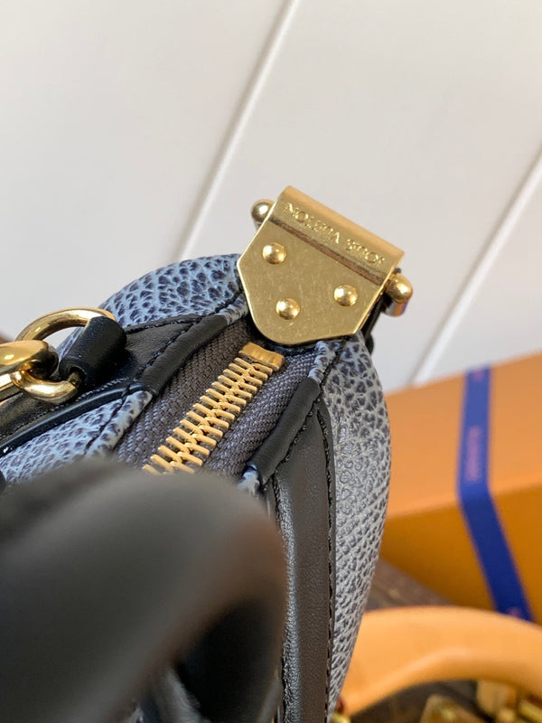 LV Nano LV Biker 23cm Black Light Gray Sheepskin & Cowhide Metal