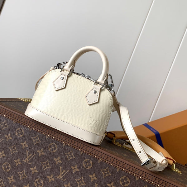 LV Alma BB Handbag 18cm White Epi Cowhide Metal HW