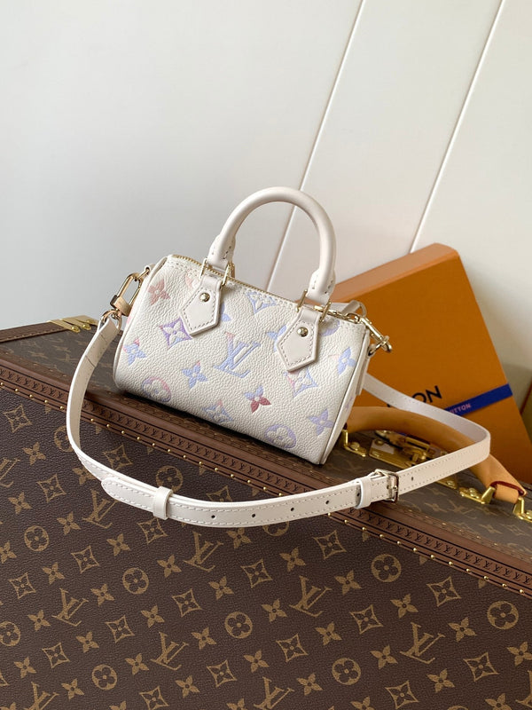 LV 25s Nano Speedy 16cm Dream Monogram Embossed Cowhide- Light GHW