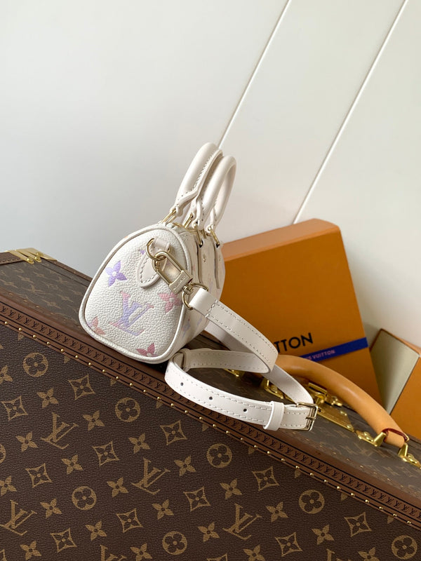 LV 25s Nano Speedy 16cm Dream Monogram Embossed Cowhide- Light GHW