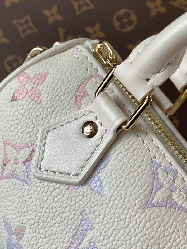 LV 25s Nano Speedy 16cm Dream Monogram Embossed Cowhide- Light GHW