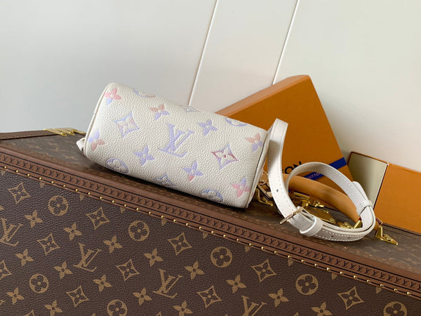 LV 25s Nano Speedy 16cm Dream Monogram Embossed Cowhide- Light GHW