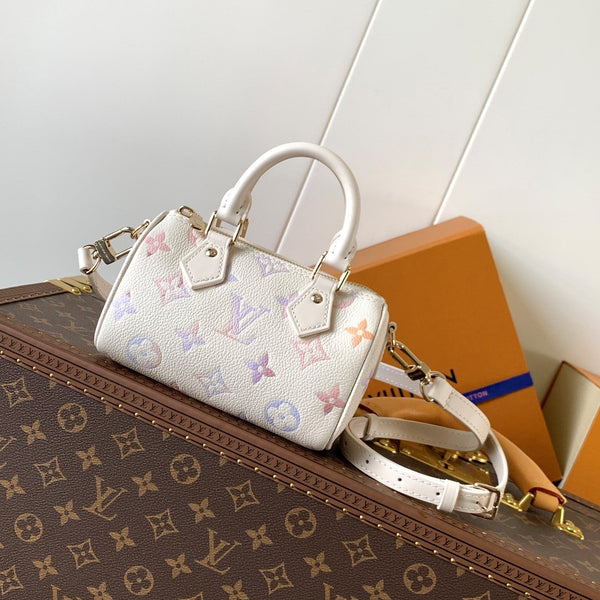 LV 25s Nano Speedy 16cm Dream Monogram Embossed Cowhide- Light GHW