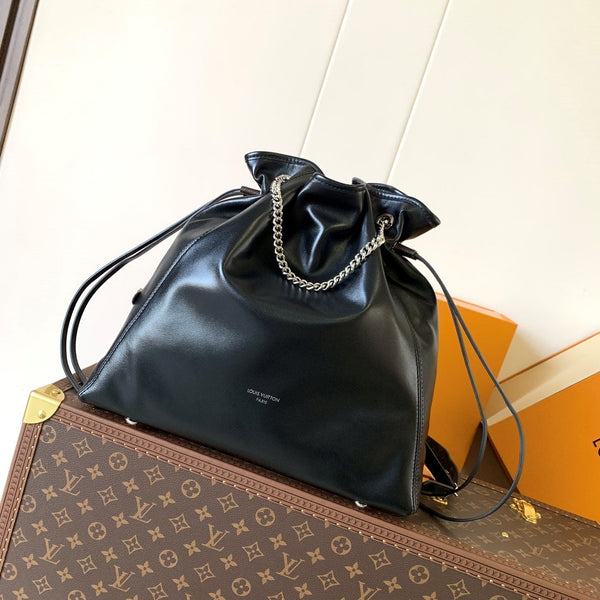 LV Off Duty Backpack 33cm Black Lambskin Sliver HW