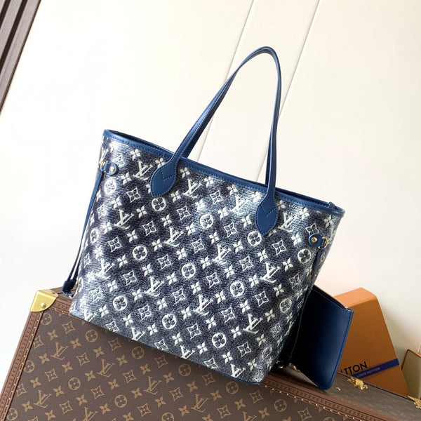 LV Neverfull Bag 31cm Blue Monogram Canvas