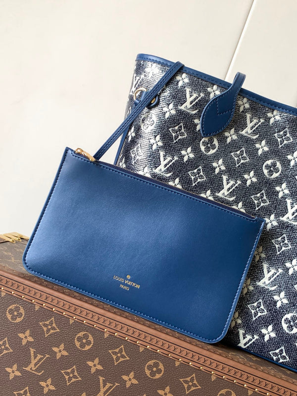 LV Neverfull Bag 31cm Blue Monogram Canvas