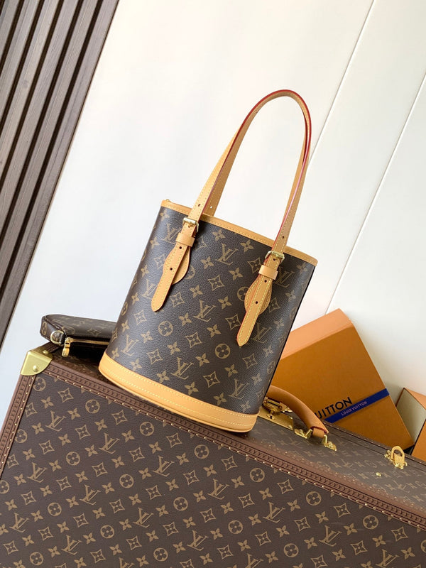 LV Petit Bucket PM 23cm Brown Monogram Canvas & Cowhide