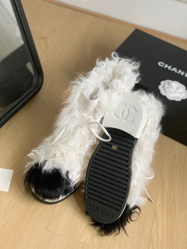 STIVALETTI CC IN PELLICCIA DI LANA MISTO BIANCO E NERO