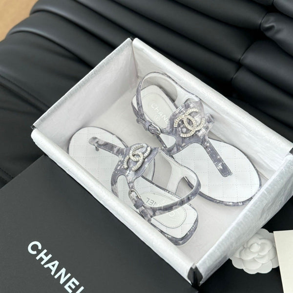 Double C Classic One-Strap Sandals White Gray Smoke Lambskin