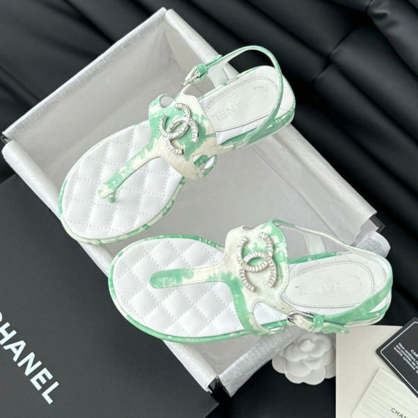 Double C Classic One-Strap Sandals White Green Mint Lambskin