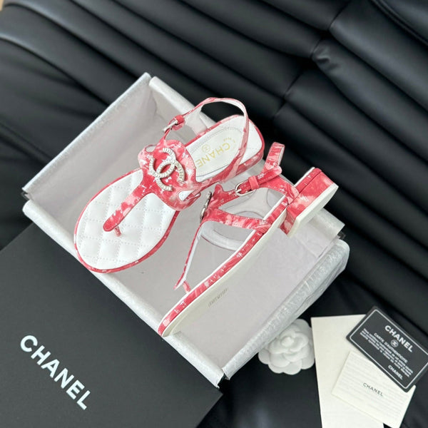 Double C Classic One-Strap Sandals White Pink Lambskin