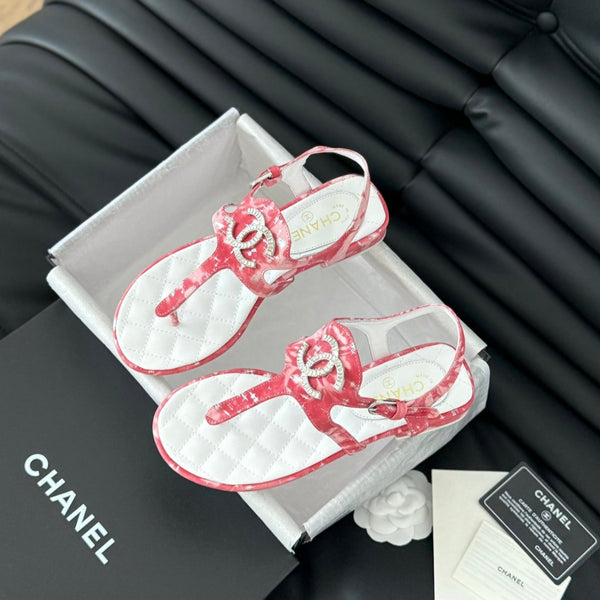 Double C Classic One-Strap Sandals White Pink Lambskin