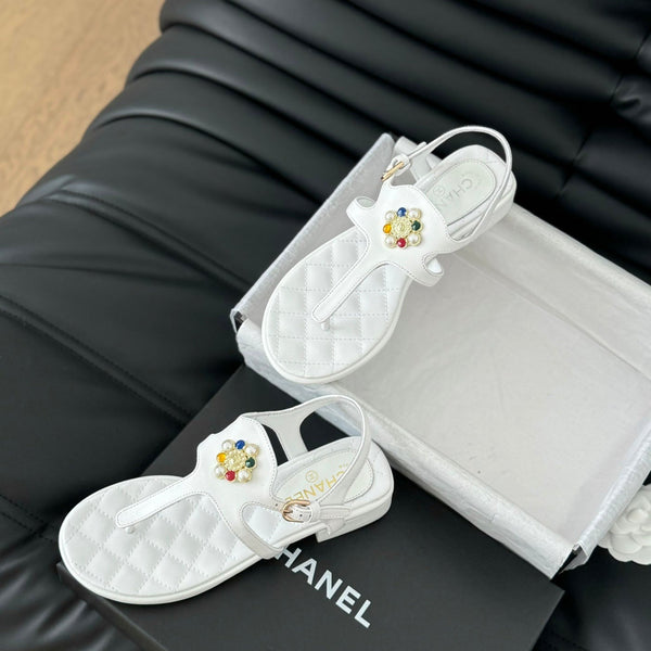 Double C Classic One-Strap Sandals White Lambskin