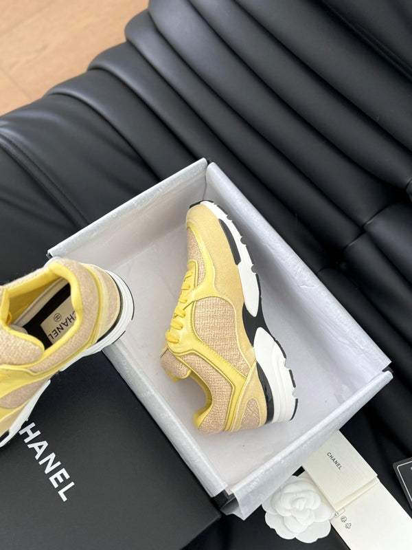 cc sneaker beige tweed yellow suede