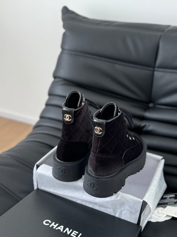 cc ankle boots dark red velvet quilted lambskin