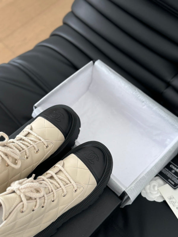 cc ankle boots cream quilted lambskin