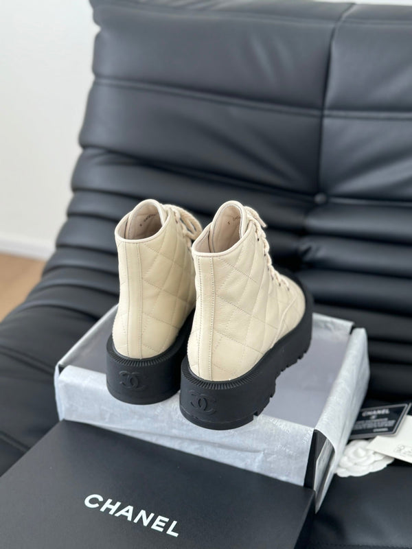 cc ankle boots cream quilted lambskin