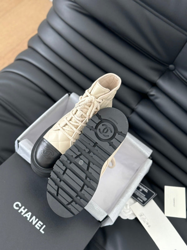 cc ankle boots cream quilted lambskin