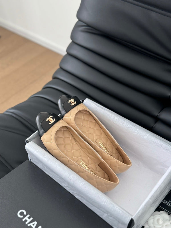 cc classic ballet flat beige quilted calfskin