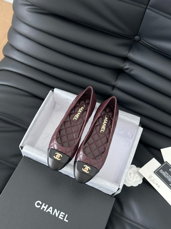cc classic ballet flat burgundy quilted calfskin