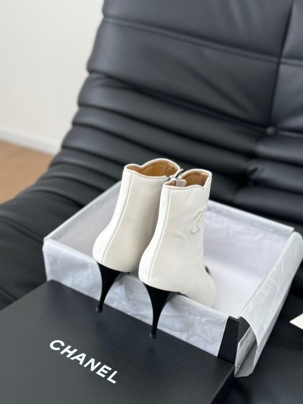 cc short boots 80 heel white calfskin