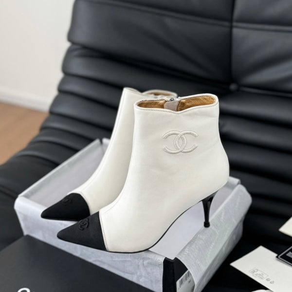 cc short boots 80 heel white calfskin