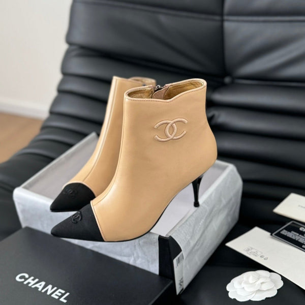 cc short boots 80 heel beige calfskin
