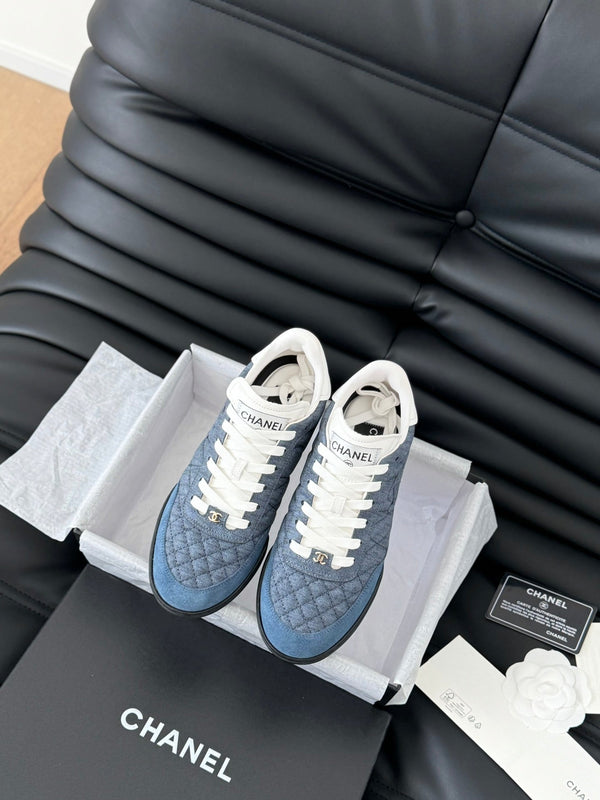 CC SNEAKER IN AEGEAN BLUE MIX WHITE EMBROIDERED LAMBSKIN