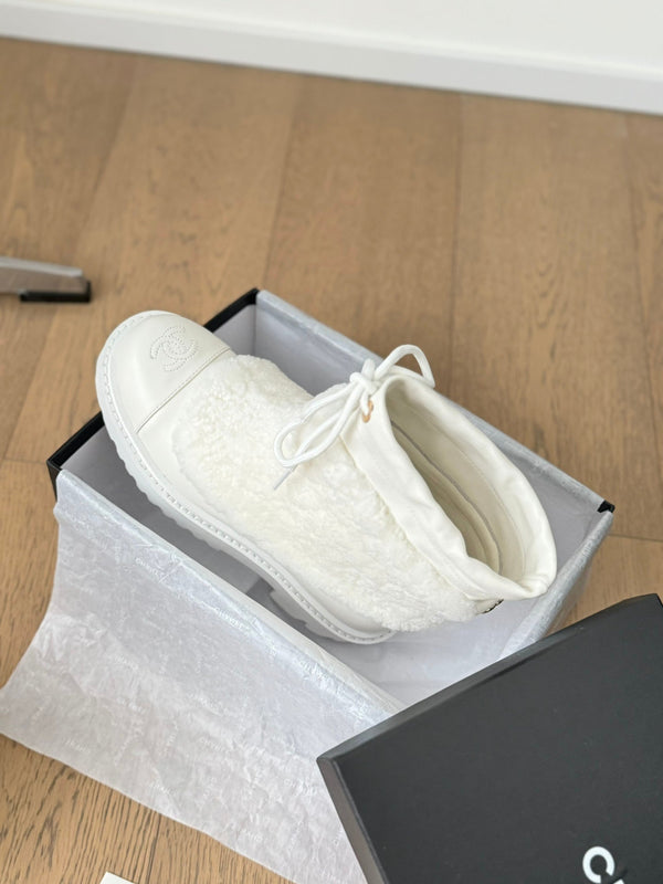 STIVALI CC CHUNKY IN PILE BIANCO LISCIO E PELLE DI VITELLO