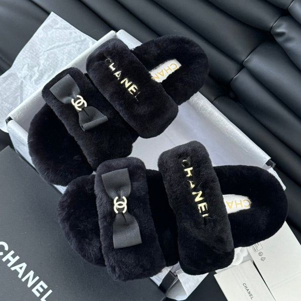 CC DAD SANDAL MULE IN PILE NERO CON FERRAMENTA ORO