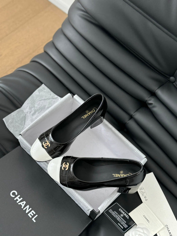 CC High Heels Glossy Black White Lambskin