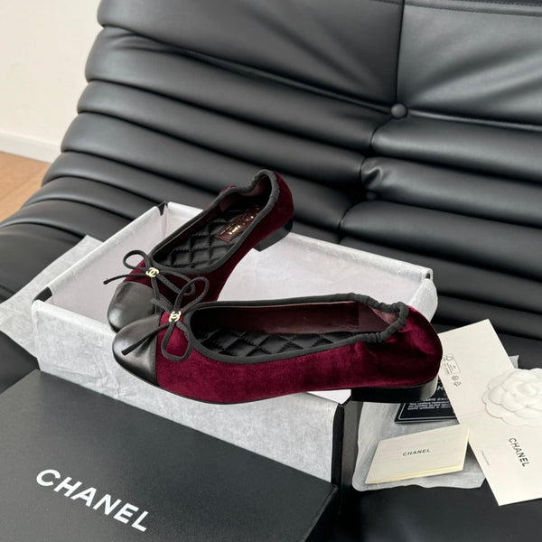 CC Ballet Flats In Burgundy Velvet Fabric 143536