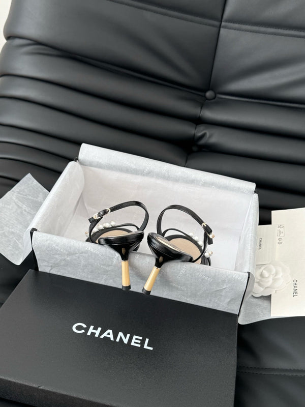 PEARL SANDAL IN BLACK AND GOLD LAMBSKIN 75 MM