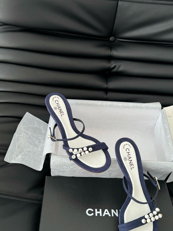 PEARL SANDAL IN BLUE DENIM AND WHITE LAMBSKIN 35 MM