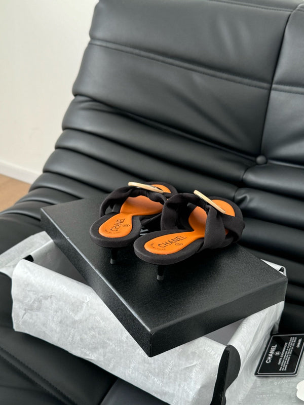 SANDALI CC SLIDE IN TESSUTO NERO