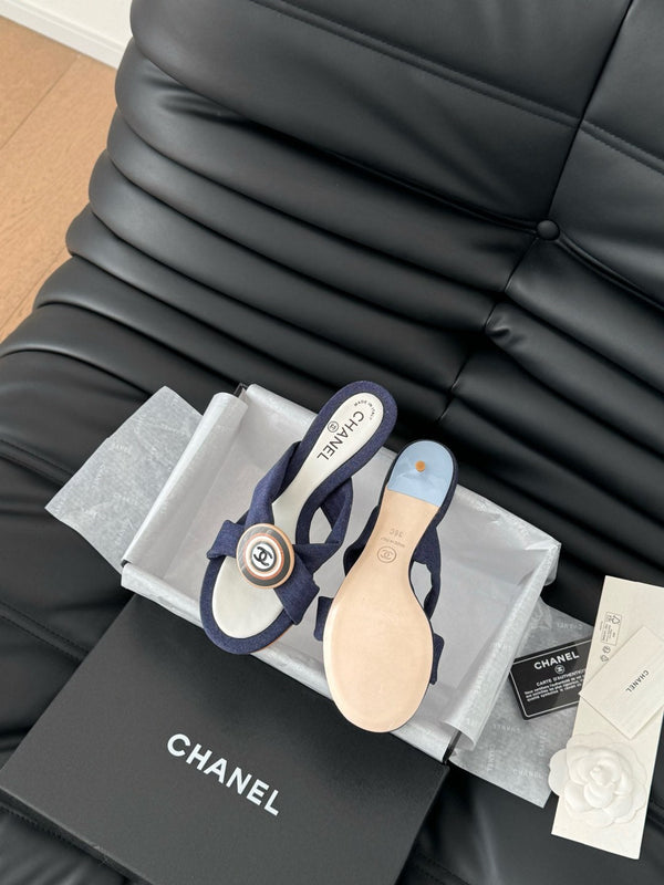 NAVY BLUE FABRIC CC SLIDE SANDALS