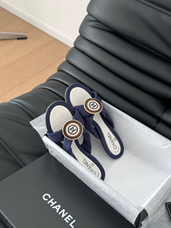 NAVY BLUE FABRIC CC SLIDE SANDALS