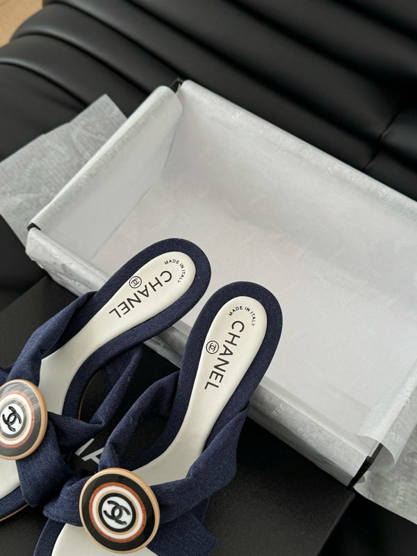 NAVY BLUE FABRIC CC SLIDE SANDALS