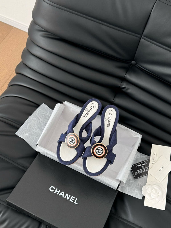 NAVY BLUE FABRIC CC SLIDE SANDALS