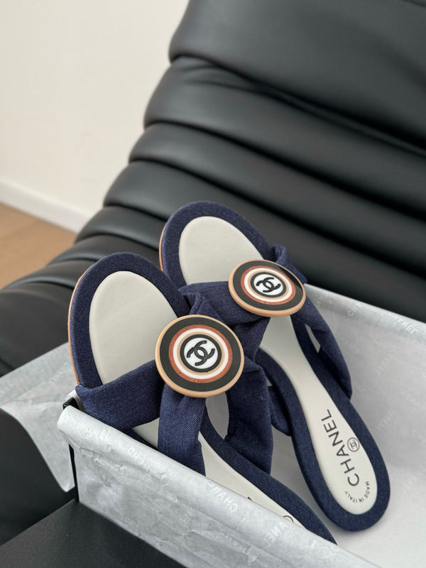 NAVY BLUE FABRIC CC SLIDE SANDALS