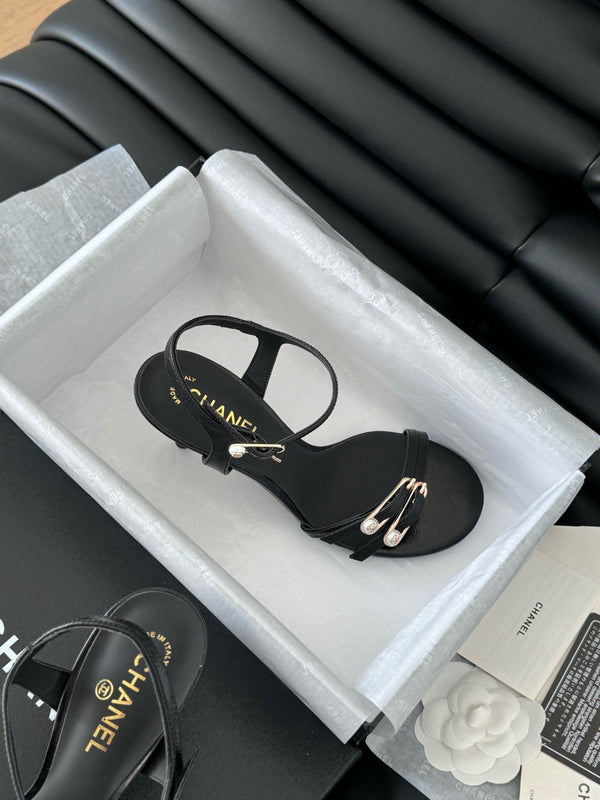 HIGH HEEL 75 MM SANDAL IN BLACK SHEEPSKIN