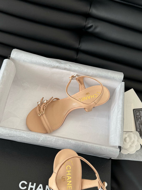 HIGH HEEL 75 MM SANDAL IN NUDE TAN SHEEPSKIN