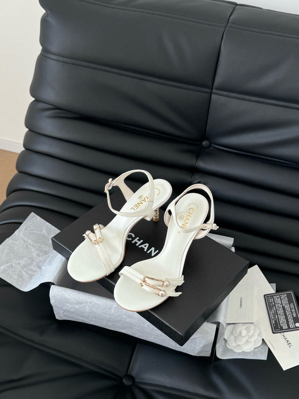 HIGH HEEL 75 MM SANDAL IN WHITE SHEEPSKIN