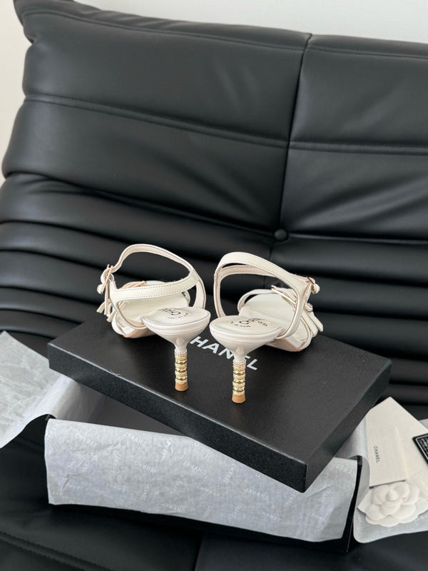 HIGH HEEL 75 MM SANDAL IN WHITE SHEEPSKIN