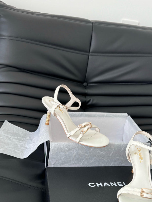 HIGH HEEL 75 MM SANDAL IN WHITE SHEEPSKIN