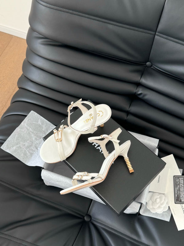 HIGH HEEL 75 MM SANDAL IN WHITE SHEEPSKIN