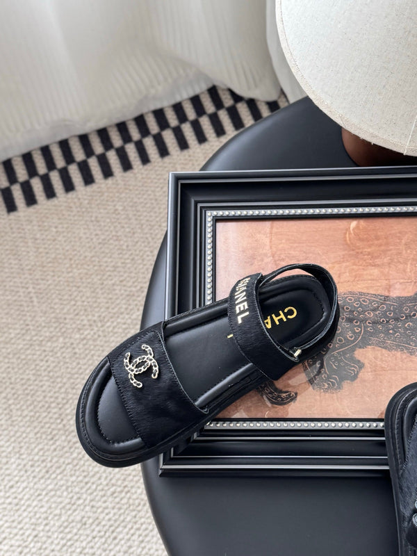 Chanel Sandal Black Horsehair Calfskin 399232