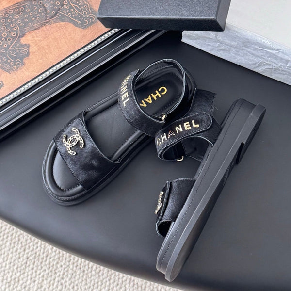 Chanel Sandal Black Horsehair Calfskin 399232