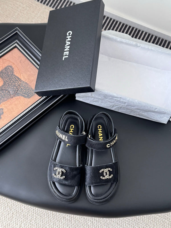 Chanel Sandal Black Horsehair Calfskin 399232