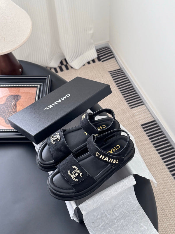 Chanel Sandal Black Horsehair Calfskin 399232